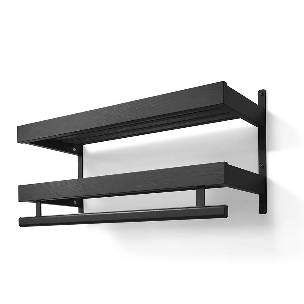 Oscarssons Möbel, Nadja Hutablage 80 cm 2 Etagen Eiche schwarz gebeizt/Mattschwarzstahl