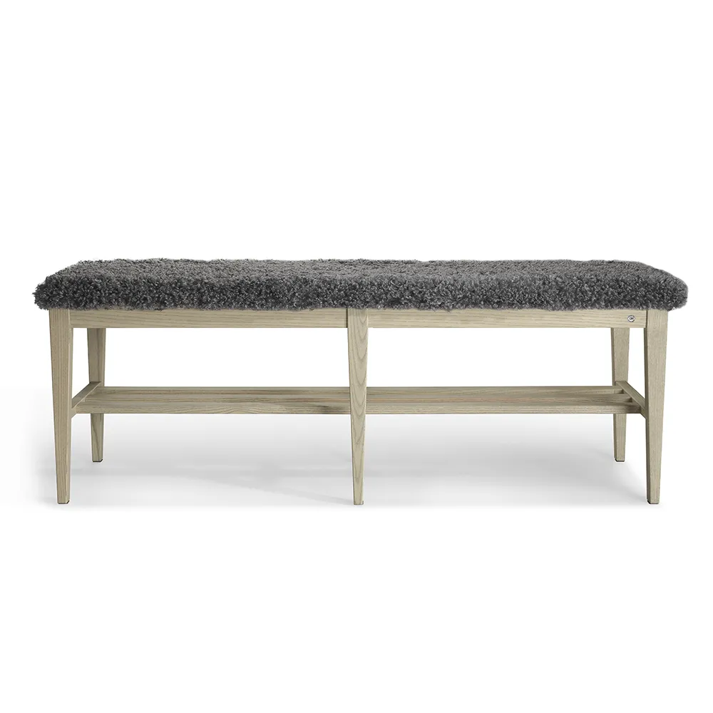 Oscarssons Möbel, Nadja Bench 130 cm Grau Geölte Esche/Schafsleder Look Grey