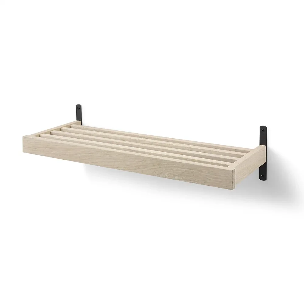 Oscarssons Möbel, Nadja Schuhregal 80 cm Wandmontage Weiß geölte Eiche/Mattschwarzer Stahl