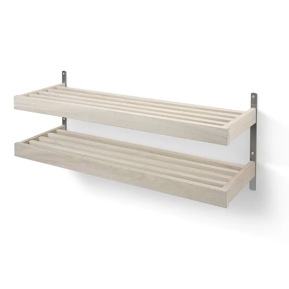 Oscarssons Möbel, Nadja Schuhregal 100 cm 2-stöckig an der Wand montiert Weiß geölte Eiche/Grundstahl
