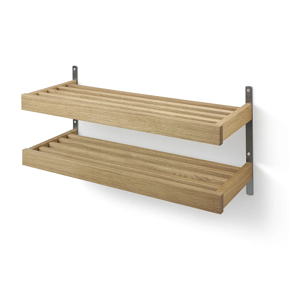 Oscarssons Möbel, Nadja Schuhregal 80 cm 2 Ebenen Wandmontage Geölte Eiche/Geschliffener Stahl