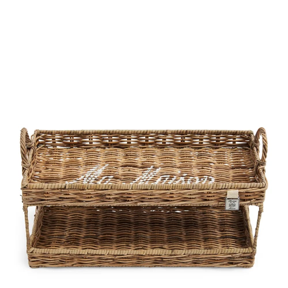 Riviera Maison, Handgefertigtes Aufbewahrungstablett aus Rattan Ma Maison (2 Etagen) L