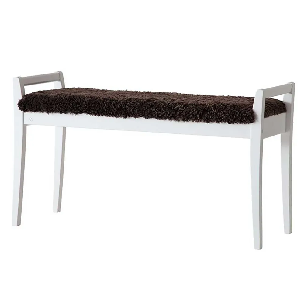 Oscarssons Möbel, Meja Bench Weiß lackiert Birke/Schafsfell Braun
