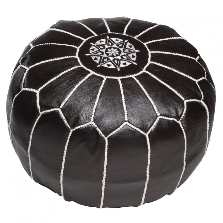 Sitzpoufs - Marokkanischer Leder-Pouf (Schwarz/Weiß)