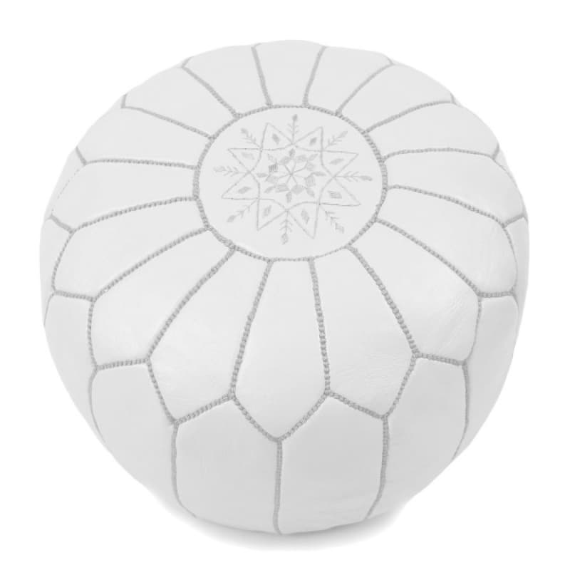 Sitzpoufs - Marokkanischer Leder-Pouf (Weiß/Weiß)