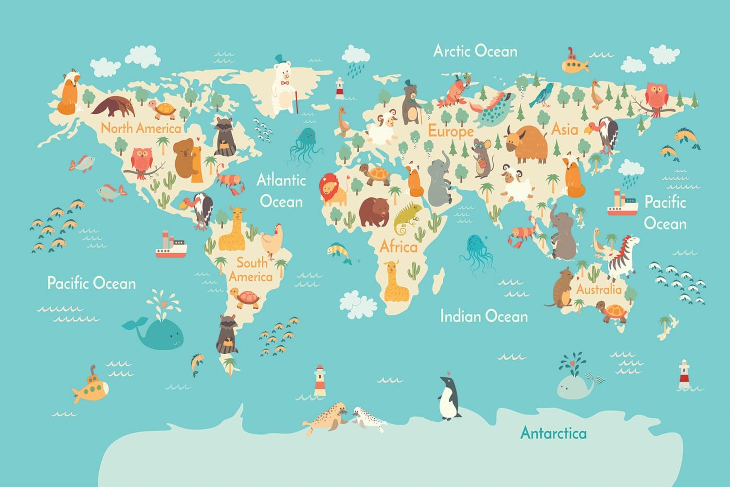 Kinderteppich - World Map (blau/multi) (Größe: 160 x 230 cm)