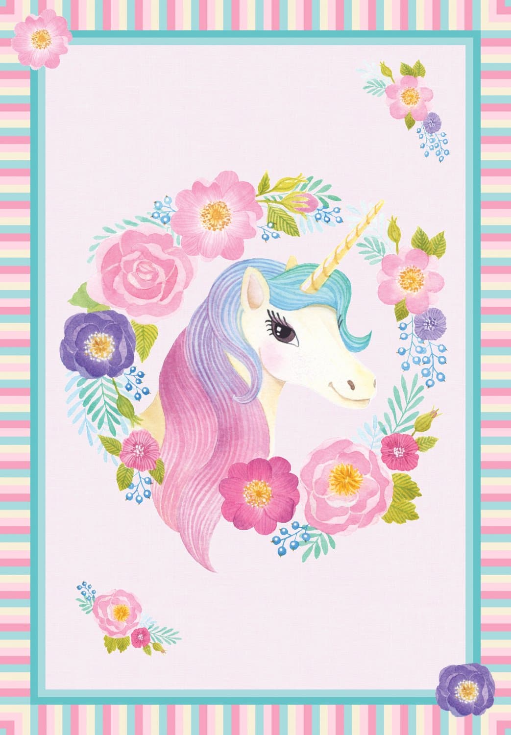 Kinderteppich - Unicorn Flowers (rosa) (Größe: 140 x 200 cm)