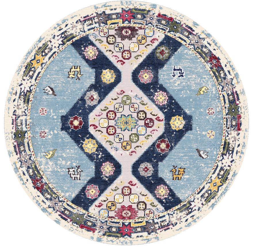 Rund Teppich - Mazzarino (blau/bunt) (Größe: Ø 180 cm)