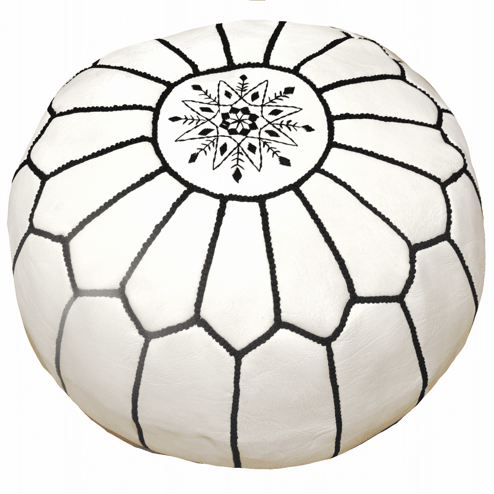 Sitzpoufs - Marokkanischer Leder-Pouf (Weiß/Schwarz)
