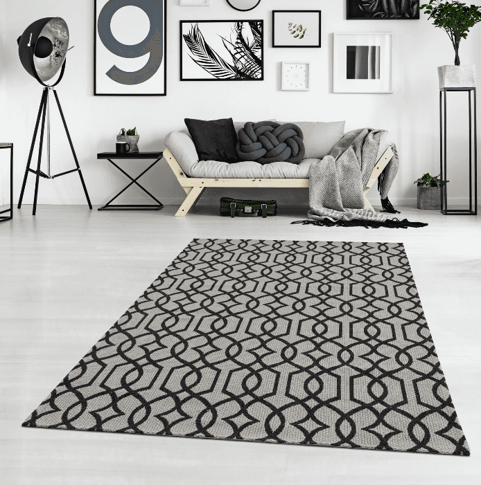 Baumwollteppich - Kebira (hellgrau/schwarz) (Größe: 150 x 230 cm)